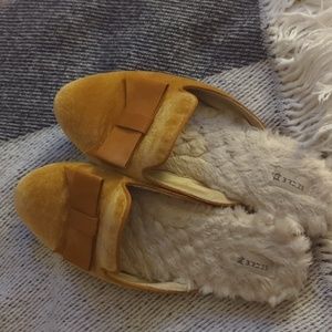 Birdies Gold Velvet Shearling Phoebe Slipper